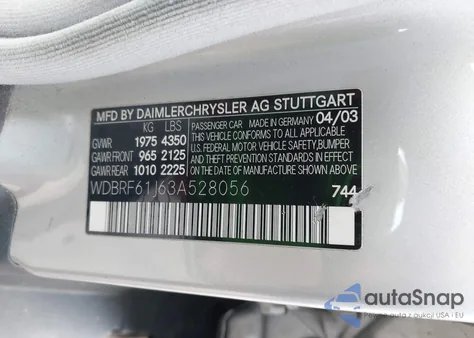 2003 Mercedes-Benz C 240 from USA, damaged, VIN WDBRF61J63A528056